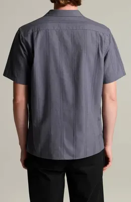 Vince Vince Cove Stripe Cotton & Hemp Cabana Shirt in Neue Blue — Men Summer grey Tops
