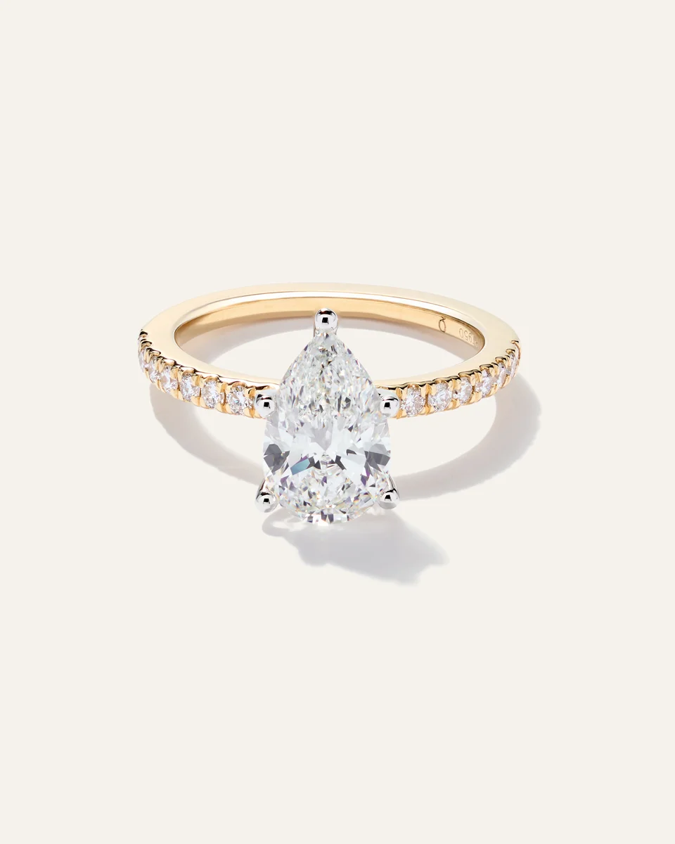 Quince Quince | Women's Lab Grown Diamond Pear Petite Pave Engagement Ring 2ct in Yellow Gold — Women Spring gold Accessories