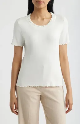 NIC+ZOE NIC+ZOE Ruffle Trim Short Sleeve Sweater in Paper White — Women Winter white Tops