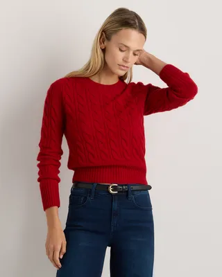 Quince Quince | Women's Mongolian Cashmere Shrunken Cable Crewneck Sweater in Varsity Red — Women Winter red Sweaters & Knits