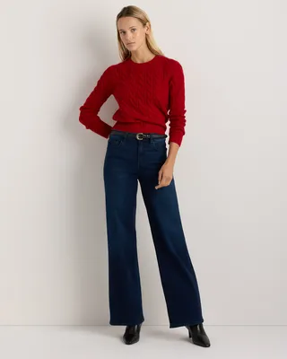 Quince Quince | Women's Mongolian Cashmere Shrunken Cable Crewneck Sweater in Varsity Red — Women Winter red Sweaters & Knits