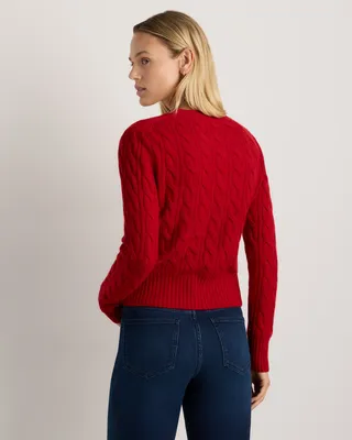Quince Quince | Women's Mongolian Cashmere Shrunken Cable Crewneck Sweater in Varsity Red — Women Winter red Sweaters & Knits