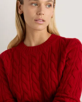 Quince Quince | Women's Mongolian Cashmere Shrunken Cable Crewneck Sweater in Varsity Red — Women Winter red Sweaters & Knits