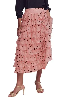 Boden Boden Ruffle Tulle Skirt in Pink Painted Dot — Women Spring pink Skirts