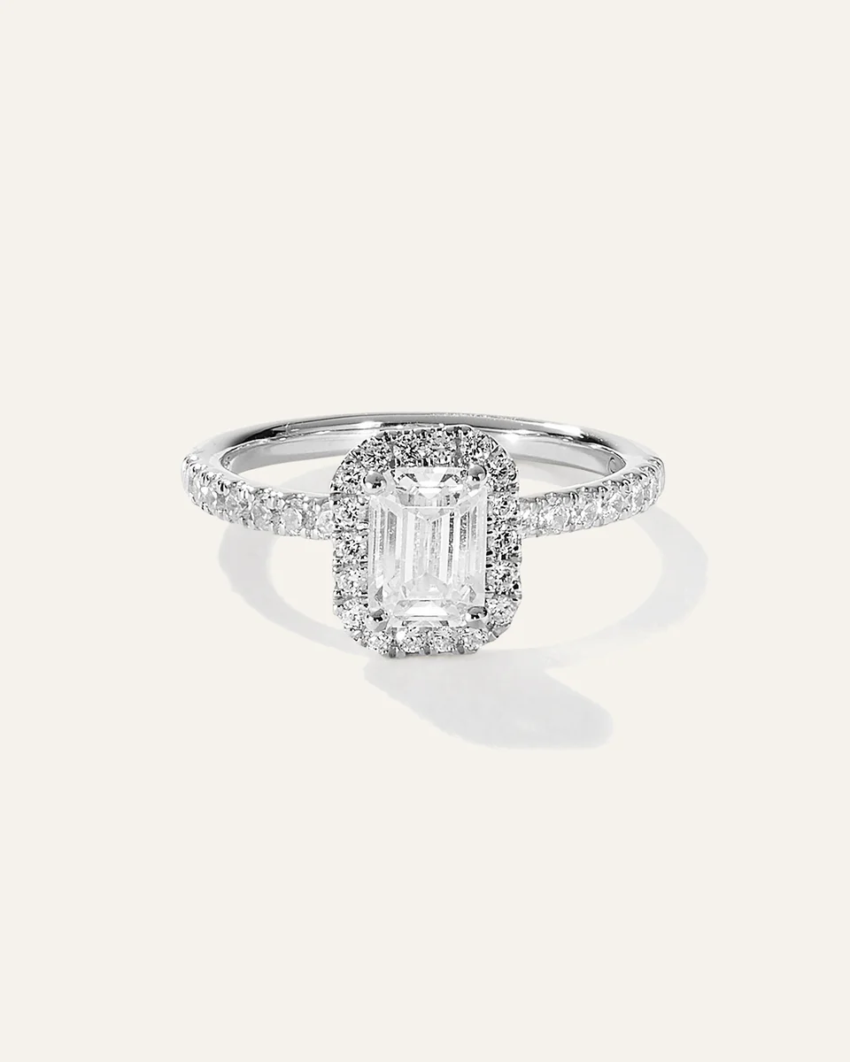 Quince Quince Women's Lab Grown Diamond Emerald Halo Pave Engagement Ring 1.50ct in White Gold — Women Summer white Accessories