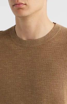 Theory Theory Kolben Pacific Short Sleeve Textured Knit Sweater in Fresh Khaki — Men Autumn camel Tops