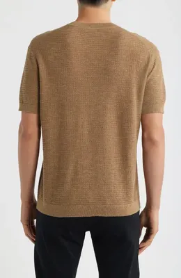 Theory Theory Kolben Pacific Short Sleeve Textured Knit Sweater in Fresh Khaki — Men Autumn camel Tops