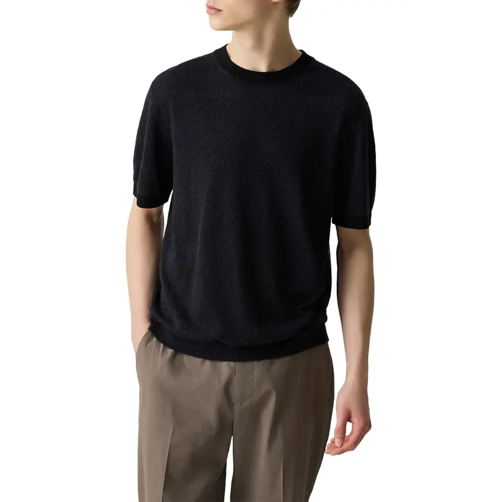 Theory Theory Linen & Silk Crewneck Tee in Black — Men Winter black Tops