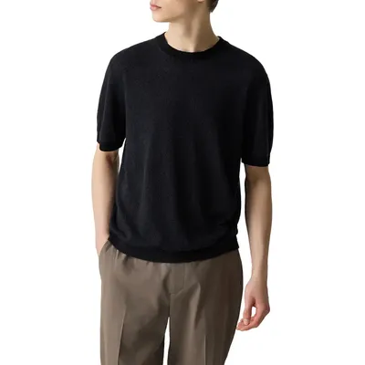 Theory Theory Linen & Silk Crewneck Tee in Black — Men Winter black T-Shirts & Tees