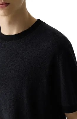 Theory Theory Linen & Silk Crewneck Tee in Black — Men Winter black T-Shirts & Tees