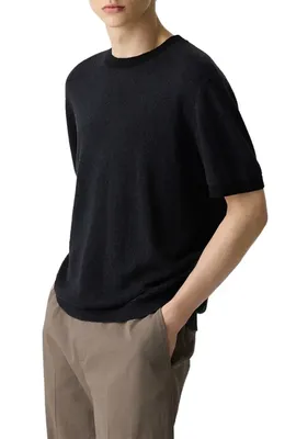 Theory Theory Linen & Silk Crewneck Tee in Black — Men Winter black T-Shirts & Tees