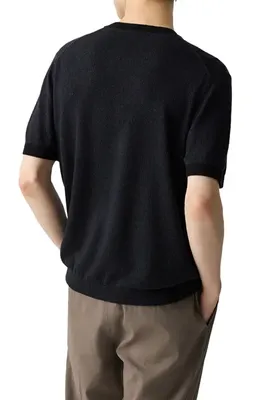 Theory Theory Linen & Silk Crewneck Tee in Black — Men Winter black T-Shirts & Tees