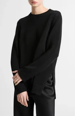 Vince Vince Cotton Blend Tunic Sweater in Black — Women Winter black Tops