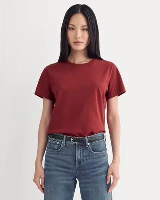 Everlane Everlane Box-Cut Tshirt, Essential Cotton | No Pocket, Merlot in Merlot — Autumn burgundy T-Shirts & Tees