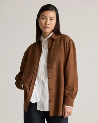 Quince Quince | Women's 100% Suede Overshirt in Dark Chestnut — Women Autumn brown Outerwear