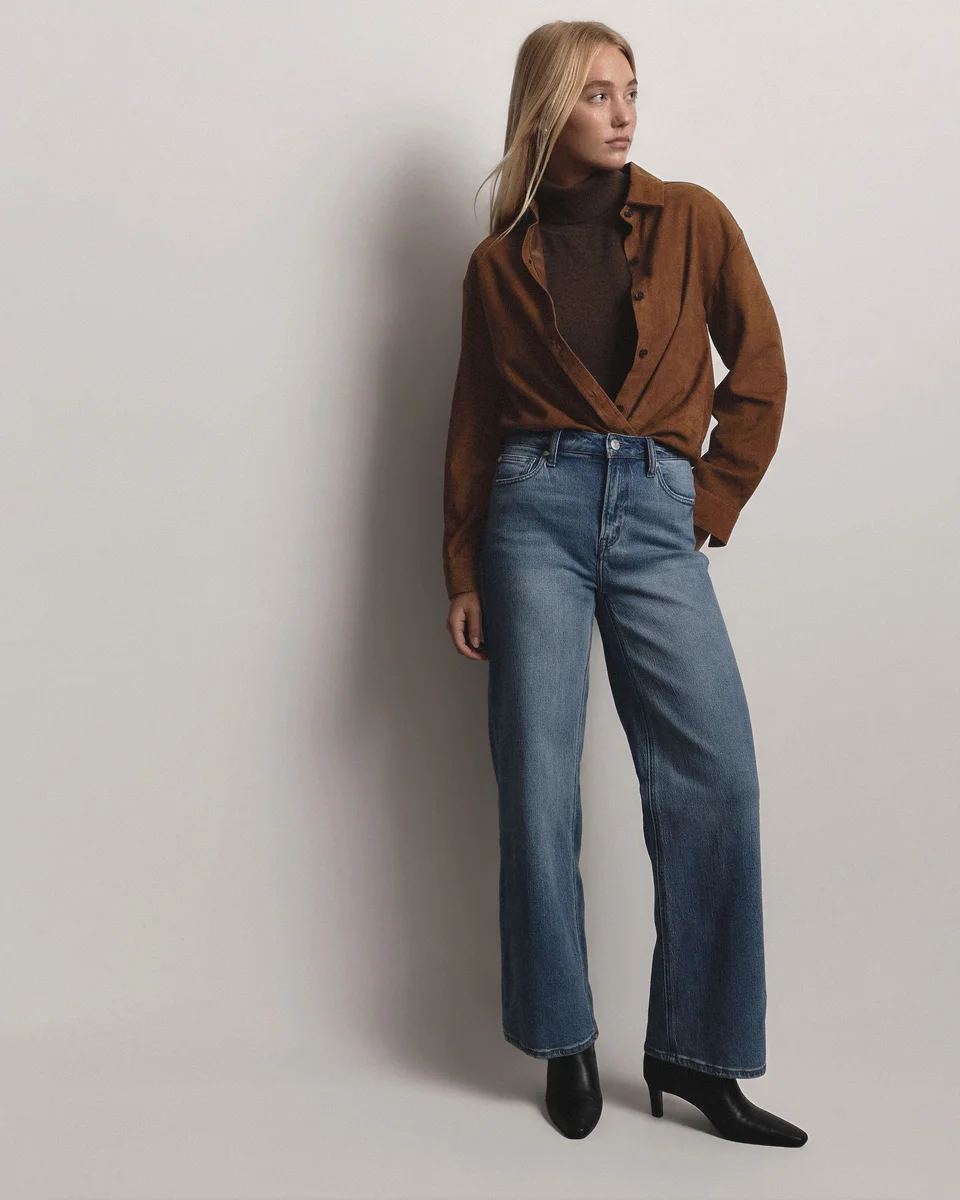 Quince Quince | Women's 100% Suede Overshirt in Dark Chestnut — Women Autumn brown Outerwear