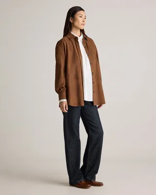Quince Quince | Women's 100% Suede Overshirt in Dark Chestnut — Women Autumn brown Outerwear