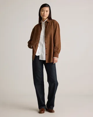 Quince Quince | Women's 100% Suede Overshirt in Dark Chestnut — Women Autumn brown Outerwear