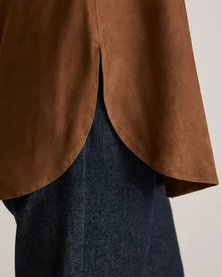Quince Quince | Women's 100% Suede Overshirt in Dark Chestnut — Women Autumn brown Outerwear