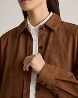 Quince Quince | Women's 100% Suede Overshirt in Dark Chestnut — Women Autumn brown Outerwear