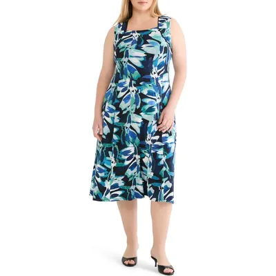 NIC+ZOE NIC+ZOE Giverney Blanche Knit Midi Dress in Green Multi — Women Summer navy Dresses