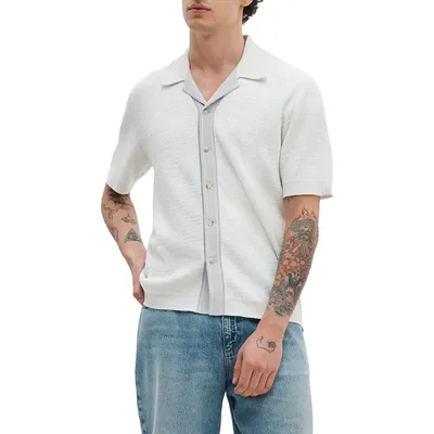 rag & bone rag & bone Harvey Block Stitch Camp Shirt in Chalk — Men Spring white Button-Down Shirts