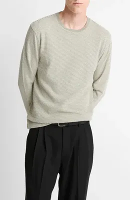 Vince Vince Striped Double Knit T-Shirt in Meadowlark/Sycamore — Men Autumn khaki Tops