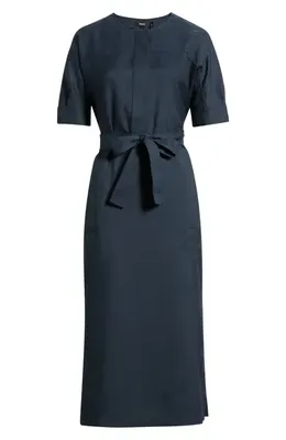 Theory Theory City Midi Shirtdress in Nocturne Navy - Xlv — Women Winter navy Midi Dresses