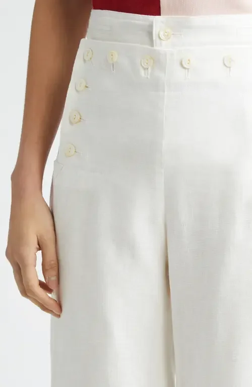 Bode Bode Linen Sailor Trousers in White — Women Winter white Pants