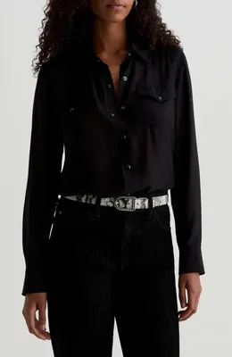 AG AG Melia Western Shirt in Super Black — Women Winter black Tops