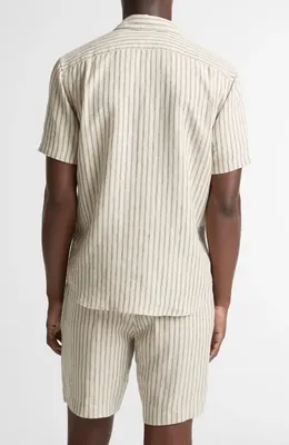 Vince Vince Ballstone Stripe Short Sleeve Hemp Button-Up Shirt in Parchment/Coastal Stripes — Men Summer white Tops