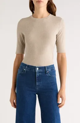 FRAME FRAME The Heather Stretch Modal Rib Top in Tabby Heather — Women Autumn beige Tops