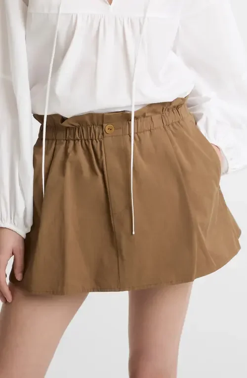 Vince Vince Mid Rise Pull-On Skort in Almondine — Women Autumn camel
