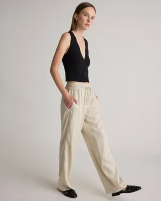 Quince Quince | Women's Vintage Wash Tencel Wide Leg Pants in Shale — Women Summer tan Trousers & Chinos