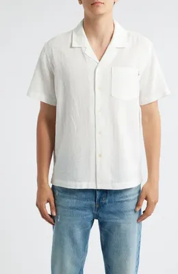 AG AG Foster Cotton & Linen Blend Camp Shirt in White — Men Spring ivory Tops