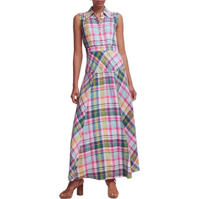 Boden Boden Erma Madras Linen Maxi Dress in Blue Pink And Green Madras — Women Spring red Dresses