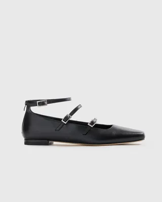 Quince Quince | Women's Italian Leather Strappy Ballet Flat in Black — Women Winter black Accessories