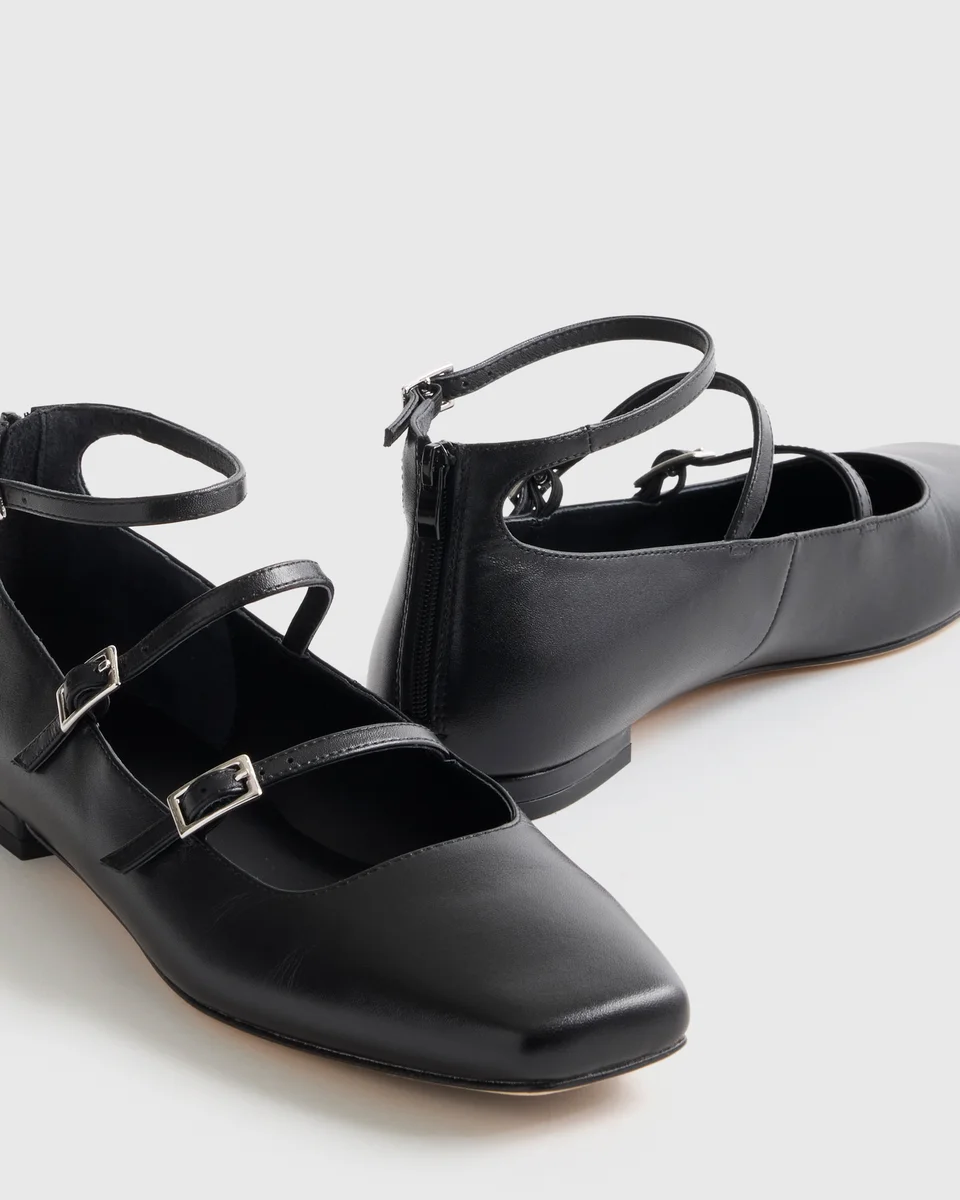 Quince Quince | Women's Italian Leather Strappy Ballet Flat in Black — Women Winter black Accessories