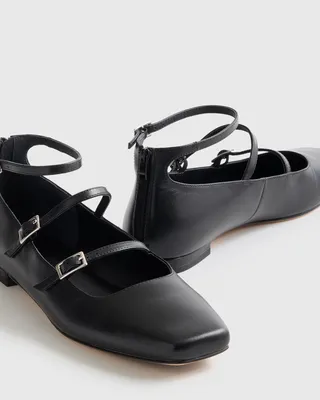 Quince Quince | Women's Italian Leather Strappy Ballet Flat in Black — Women Winter black Accessories