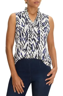 NIC+ZOE NIC+ZOE Crosshatch Ruffle Around Sleeveless Top in Indigo Multi — Women Winter white Tops