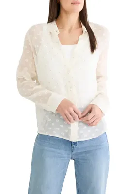 NIC+ZOE NIC+ZOE Aura Metallic Swiss Dot Button-Up Top in White Multi — Women Winter white Tops