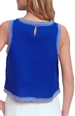 Boden Boden Sofia Embroidered Linen Top in Blue Embroidery — Women Winter blue Tops