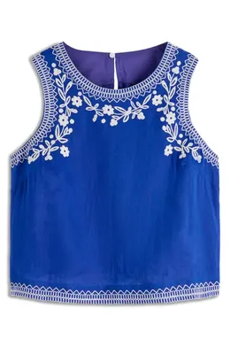 Boden Boden Sofia Embroidered Linen Top in Blue Embroidery — Women Winter blue Tops