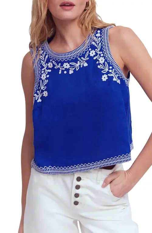 Boden Boden Sofia Embroidered Linen Top in Blue Embroidery — Women Winter blue Tops