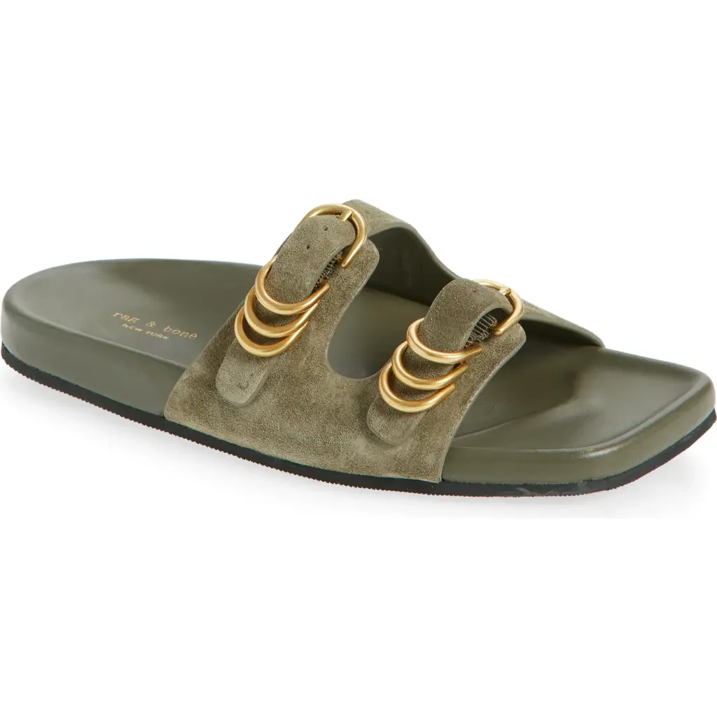 rag & bone rag & bone Rue Slide Sandal in Olive Suede — Women Autumn khaki Shoes