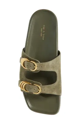 rag & bone rag & bone Rue Slide Sandal in Olive Suede — Women Autumn khaki Shoes