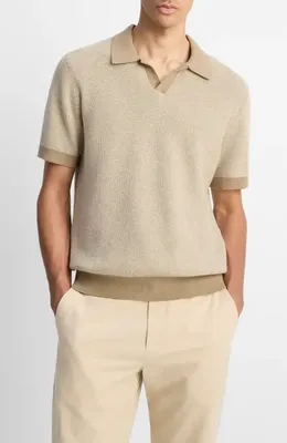 Vince Vince Contrast Trim Johnny Collar Polo Sweater in Canyon/Horchata — Men Spring beige Tops