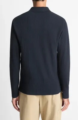 Vince Vince Variegated Texture Long Sleeve Polo in Coastal — Men Winter black Tops