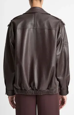 Vince Vince Oversize Leather Biker Jacket in Dark Fig — Women Autumn black Outerwear
