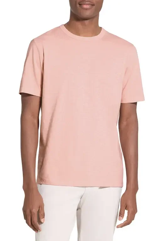 Theory Theory Essential in Cosmos Slub Cotton Tee in Chalk Pink — Men Spring pink Tops